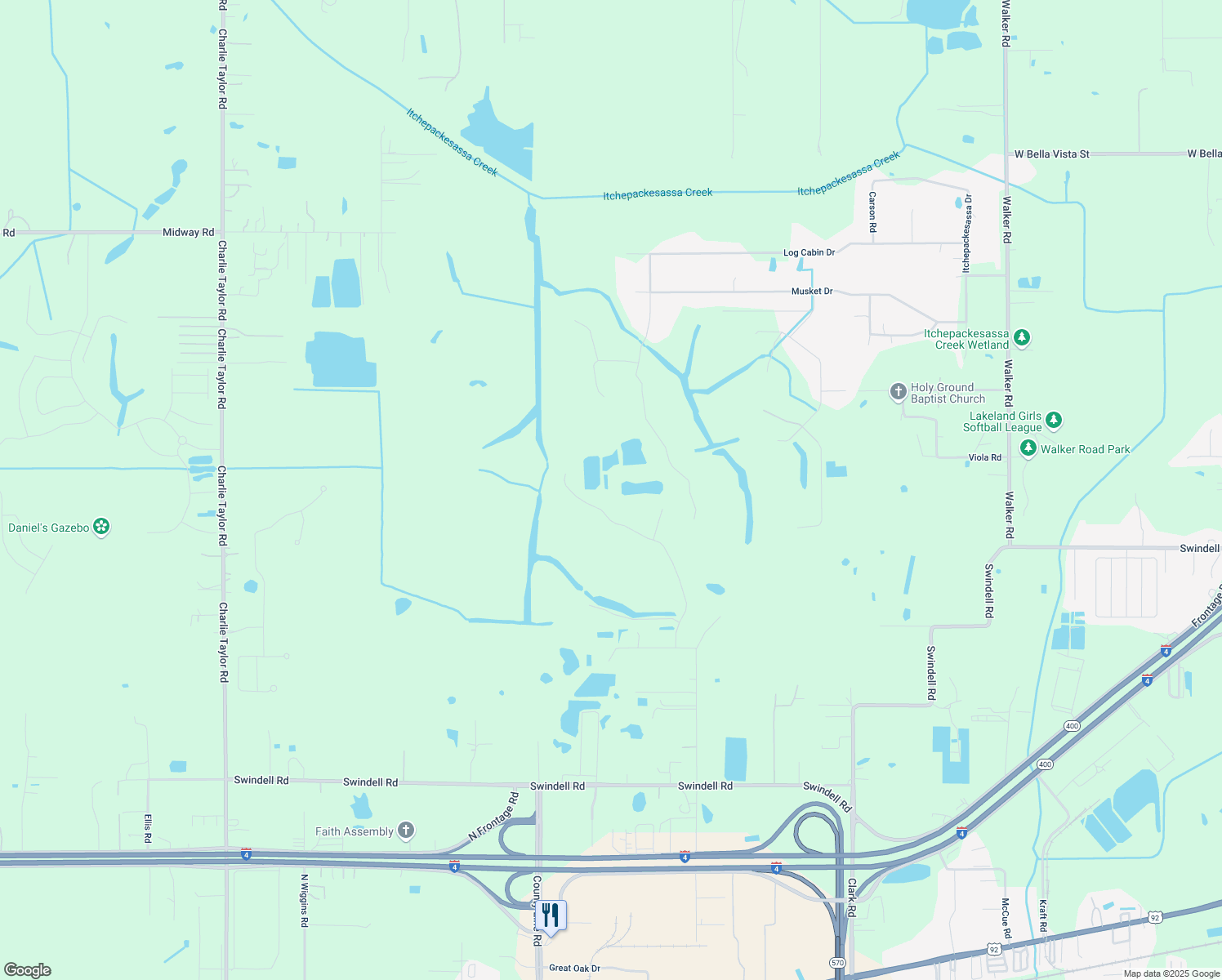map of restaurants, bars, coffee shops, grocery stores, and more near 905 Giant Oak Road in Lakeland