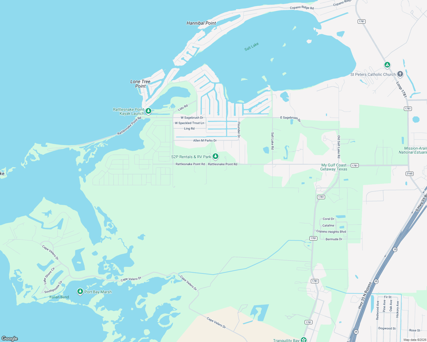 map of restaurants, bars, coffee shops, grocery stores, and more near 433 Rattlesnake Point Road in Rockport