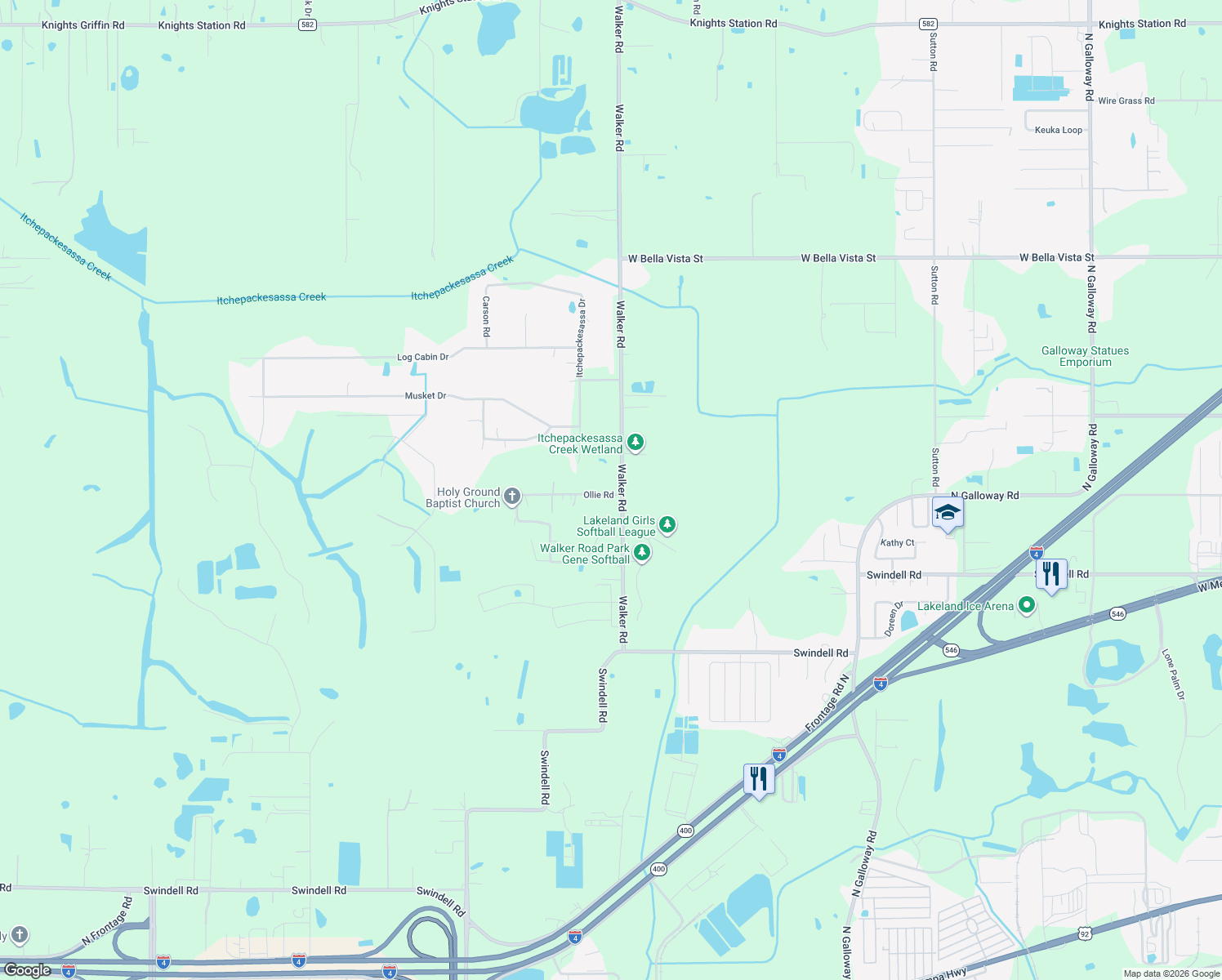 map of restaurants, bars, coffee shops, grocery stores, and more near 4207 Ollie Road in Lakeland