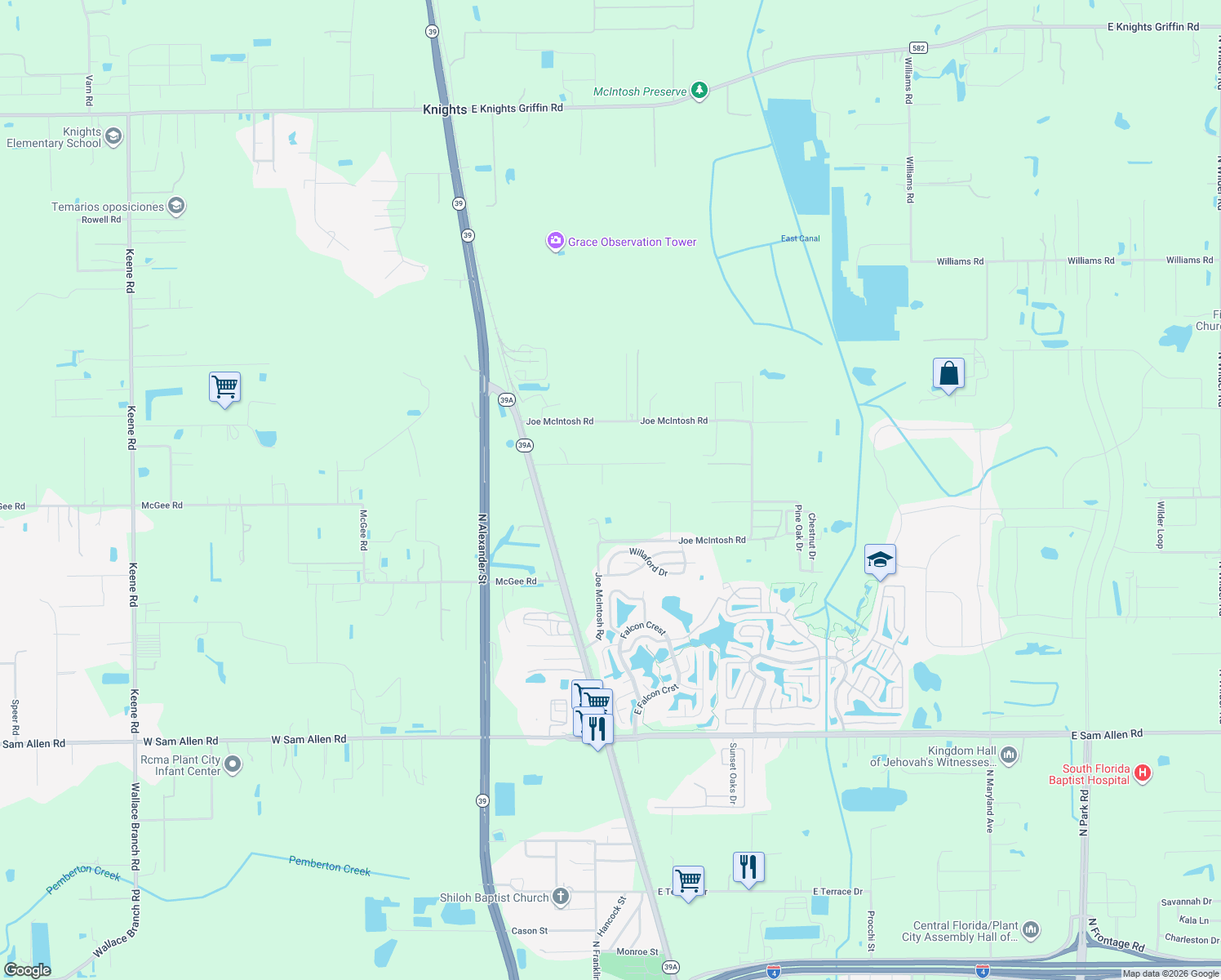 map of restaurants, bars, coffee shops, grocery stores, and more near 309 Chapman Road in Plant City