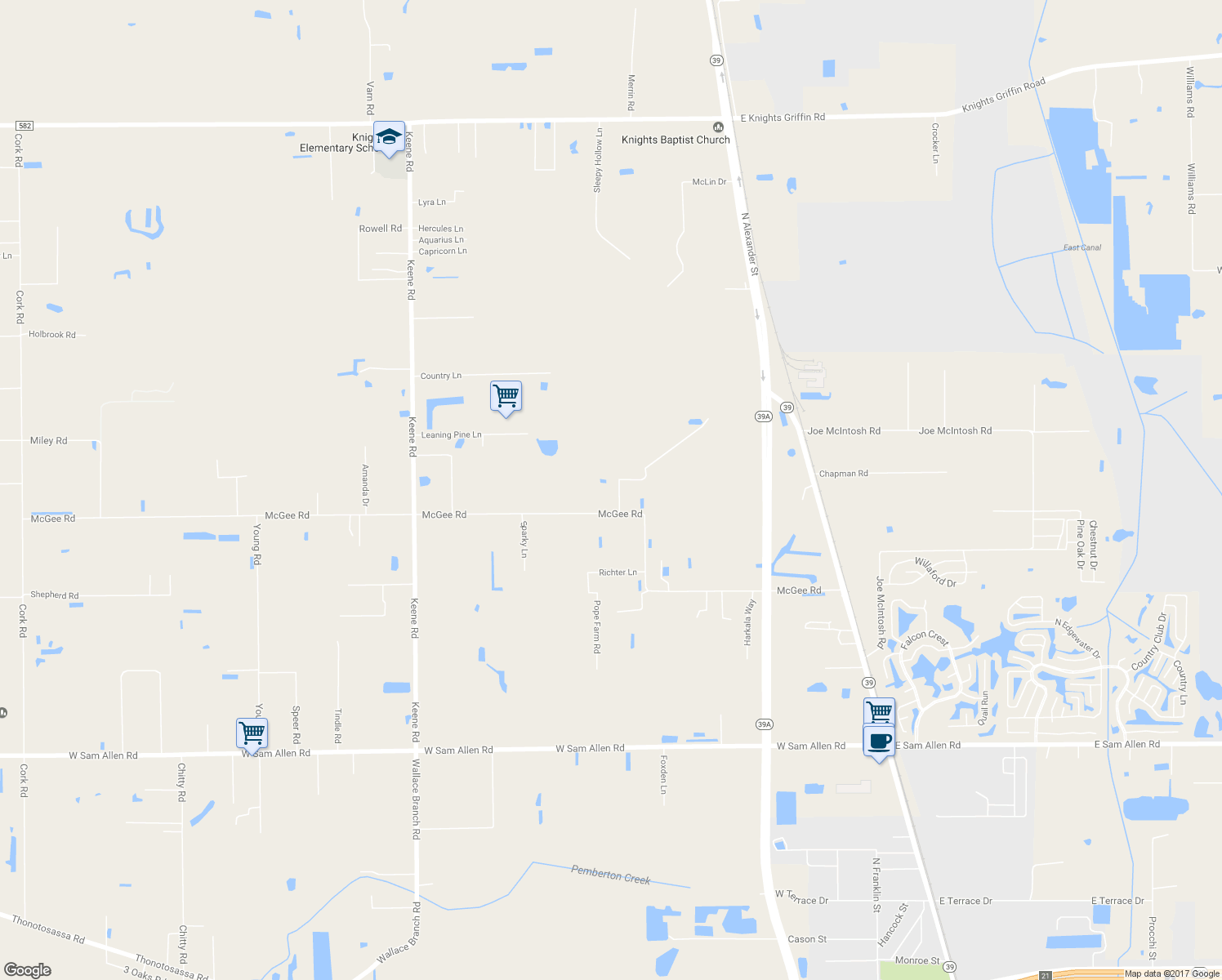 map of restaurants, bars, coffee shops, grocery stores, and more near 1818 McGee Road in Plant City