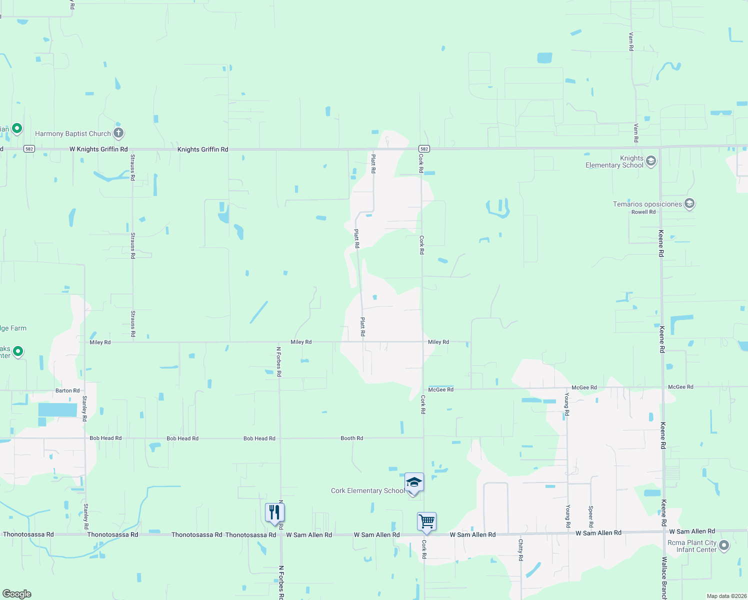 map of restaurants, bars, coffee shops, grocery stores, and more near 5002 Grove Manor Court in Plant City