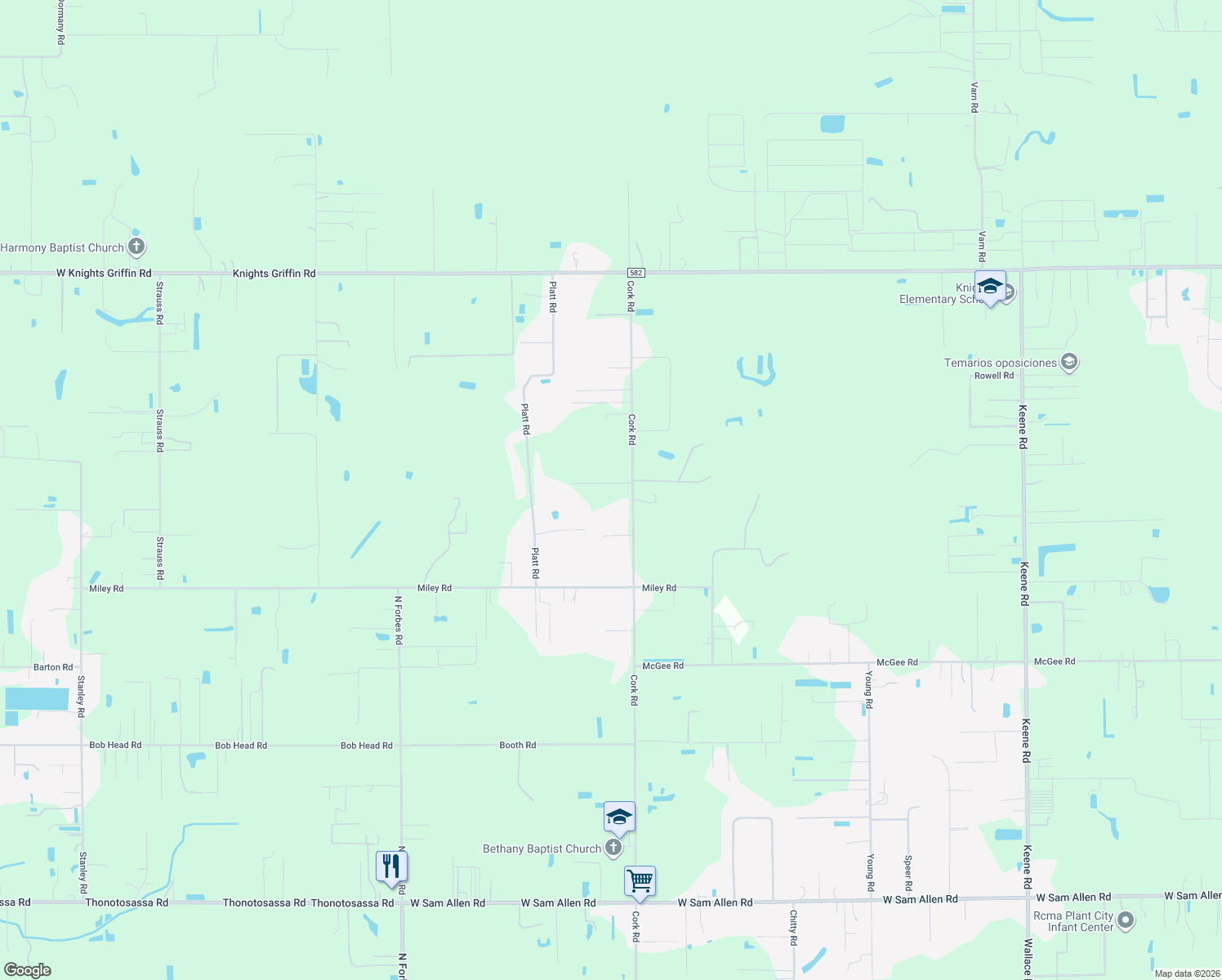 map of restaurants, bars, coffee shops, grocery stores, and more near 4807 Gator Pond Trail in Plant City