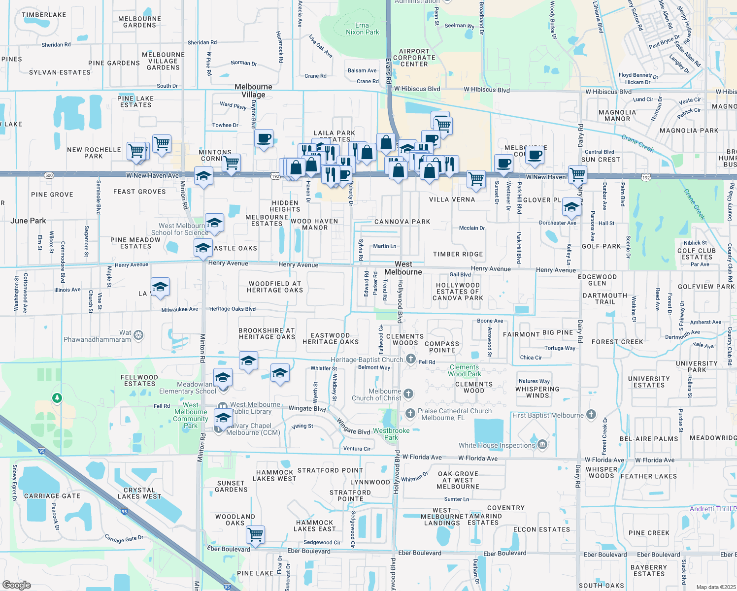 map of restaurants, bars, coffee shops, grocery stores, and more near 562 Edward Road in Melbourne