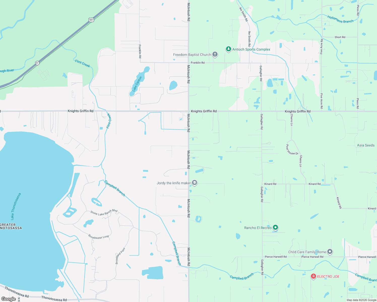 map of restaurants, bars, coffee shops, grocery stores, and more near 11988-11500 McIntosh Rd in Thonotosassa