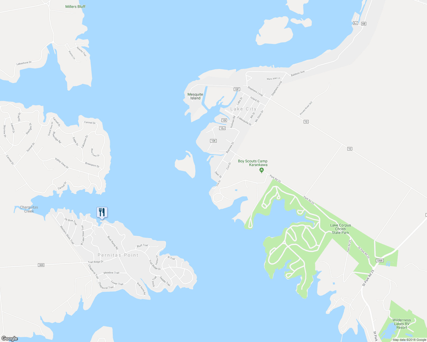 map of restaurants, bars, coffee shops, grocery stores, and more near 310 Bayview Drive in Lake City