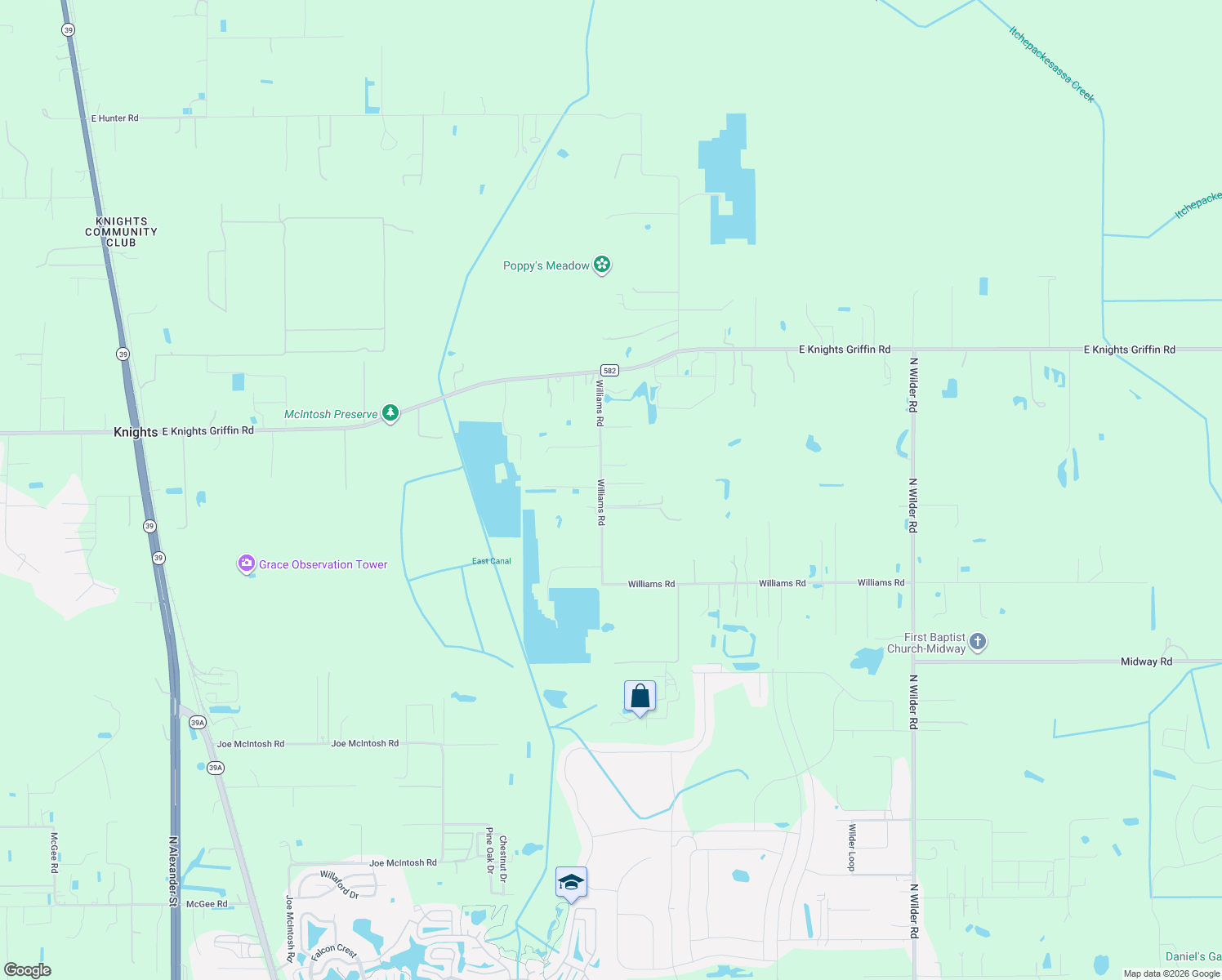 map of restaurants, bars, coffee shops, grocery stores, and more near 1306 Williams Road in Plant City