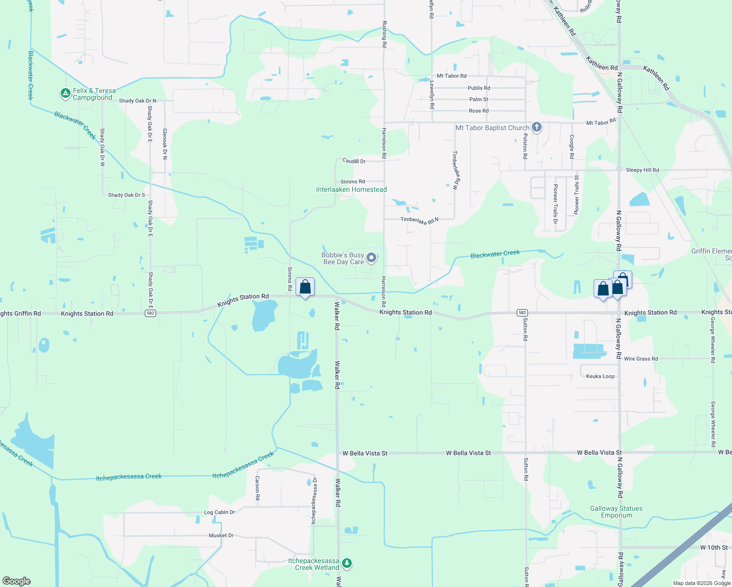 map of restaurants, bars, coffee shops, grocery stores, and more near 4025 Knights Station Road in Lakeland