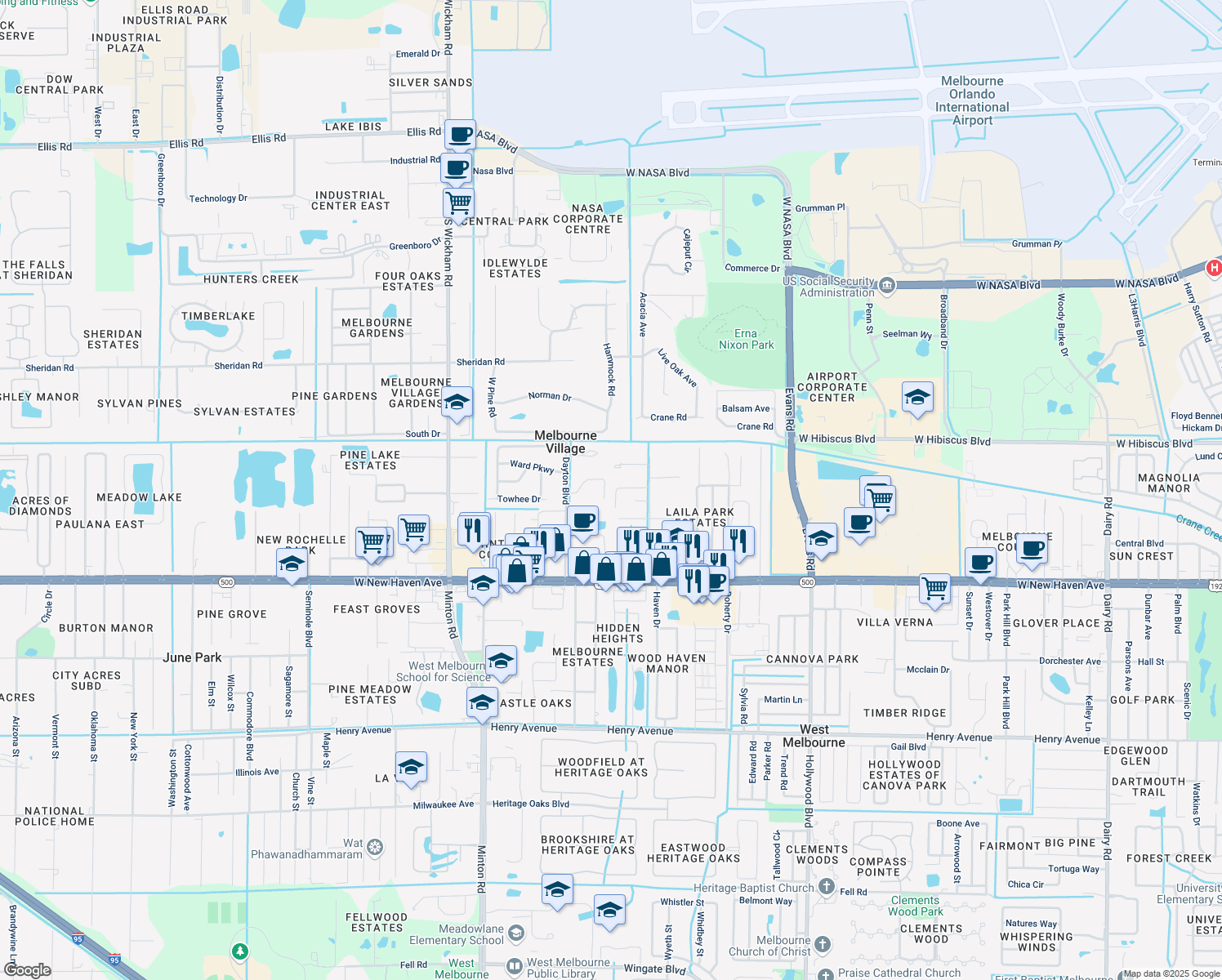 map of restaurants, bars, coffee shops, grocery stores, and more near 6152 Isla Street in Melbourne