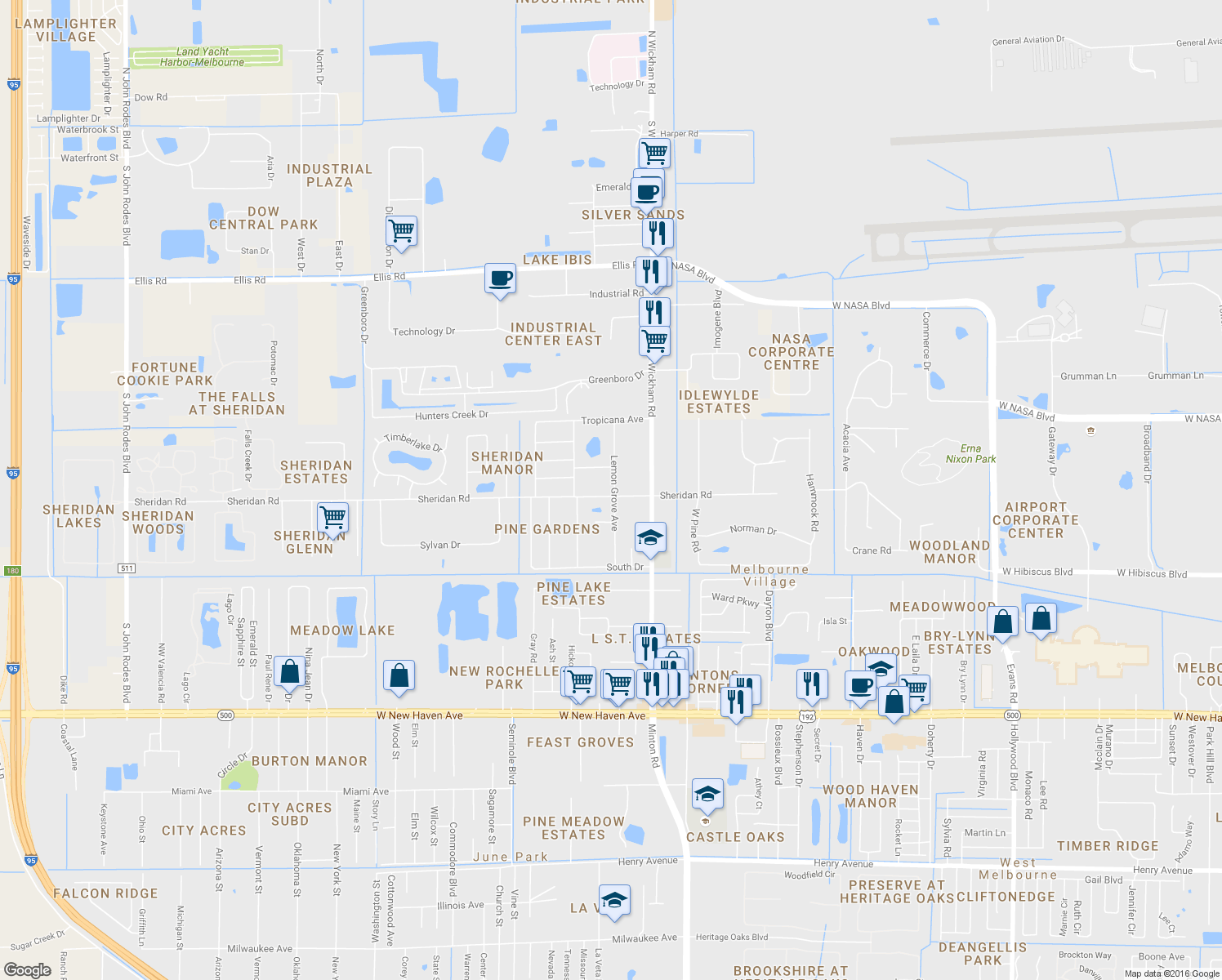 map of restaurants, bars, coffee shops, grocery stores, and more near 7486 Sheridan Rd in Melbourne