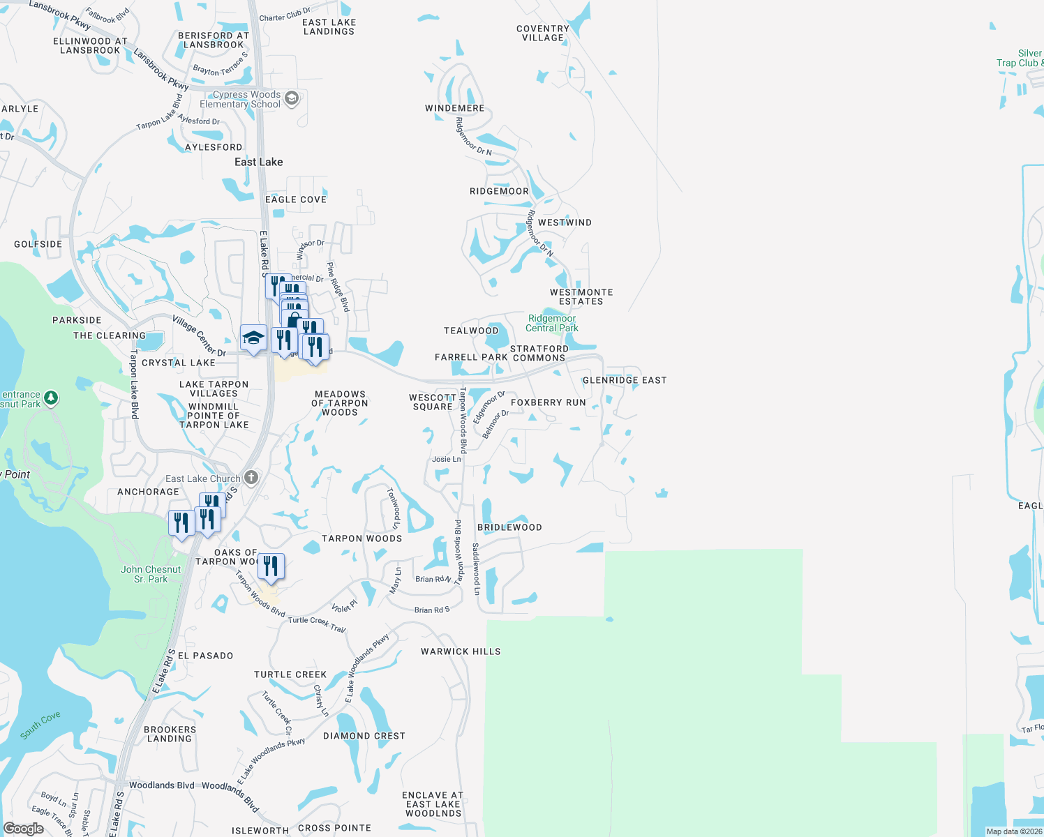 map of restaurants, bars, coffee shops, grocery stores, and more near 4072 Belmoor Drive in Palm Harbor