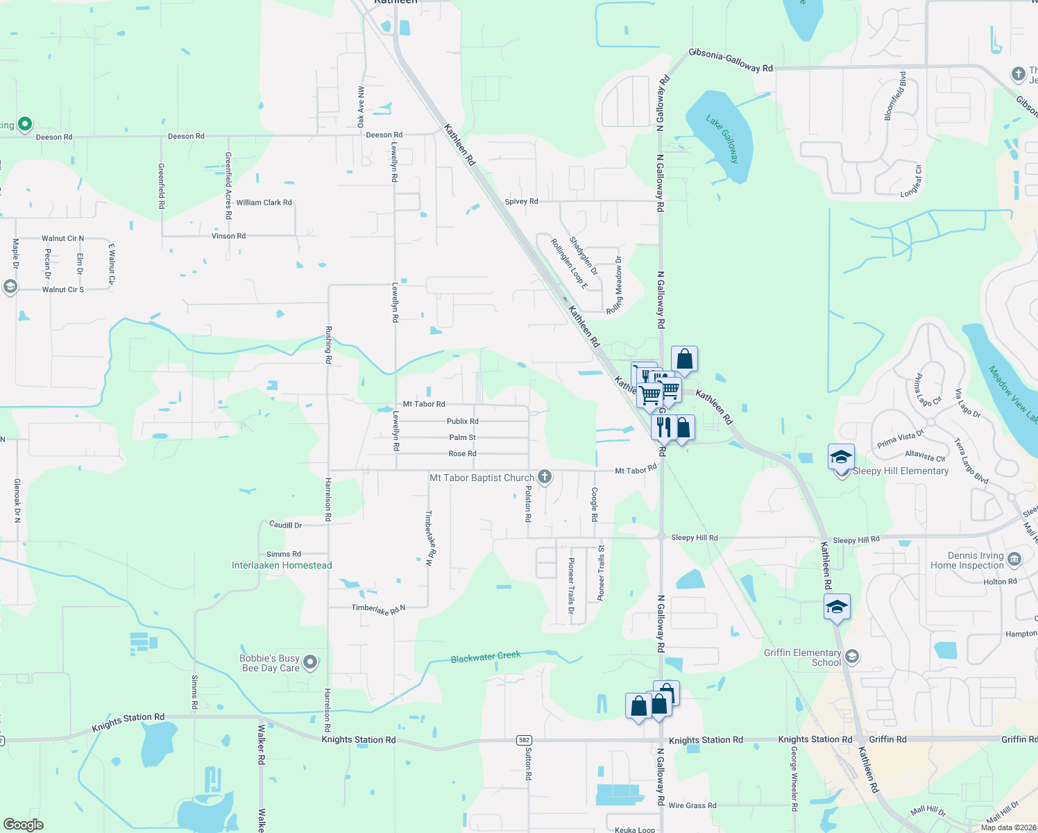 map of restaurants, bars, coffee shops, grocery stores, and more near 3417 Publix Road in Lakeland