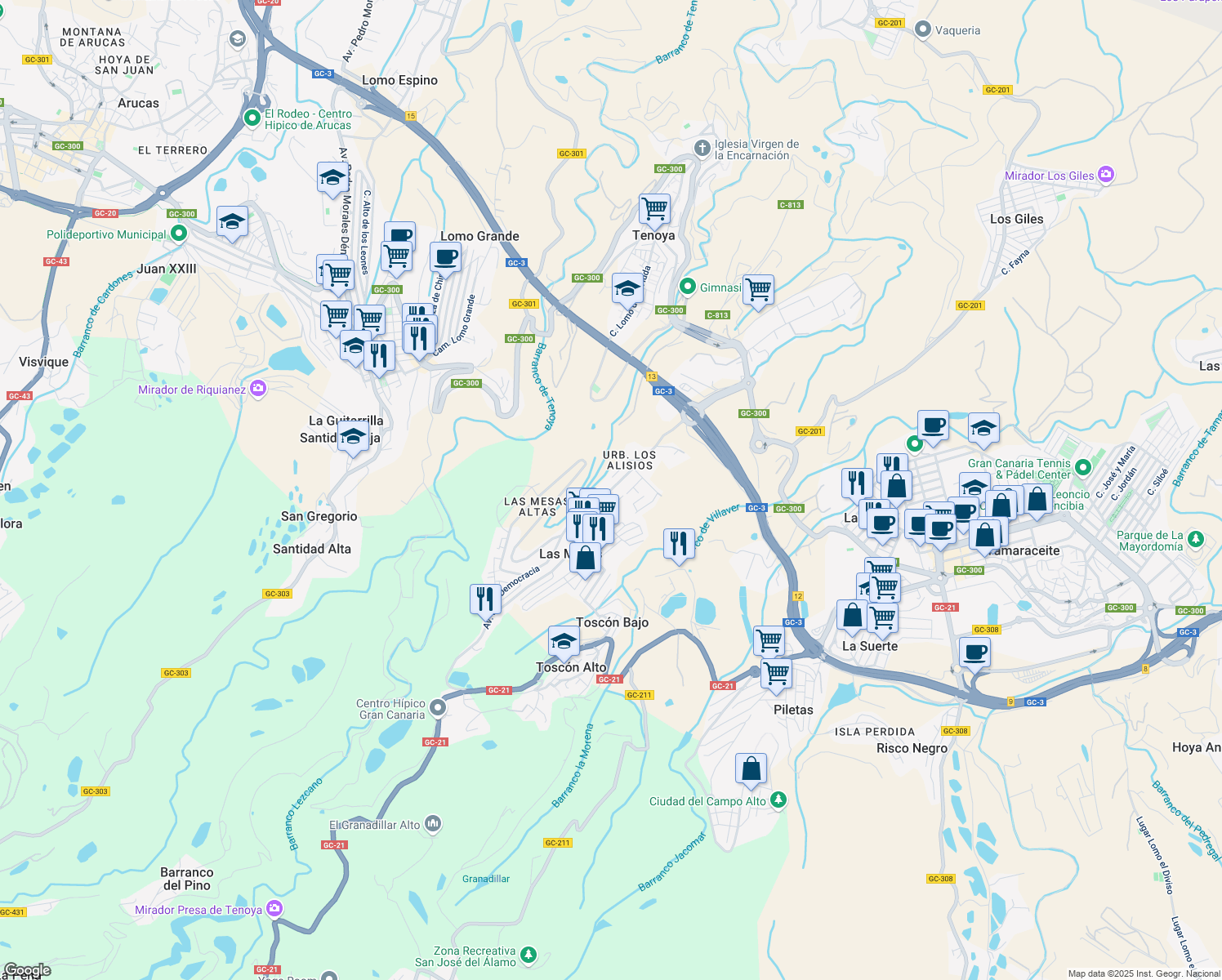 map of restaurants, bars, coffee shops, grocery stores, and more near 22 Calle Escritor Secundino Delgado in Las Mesas