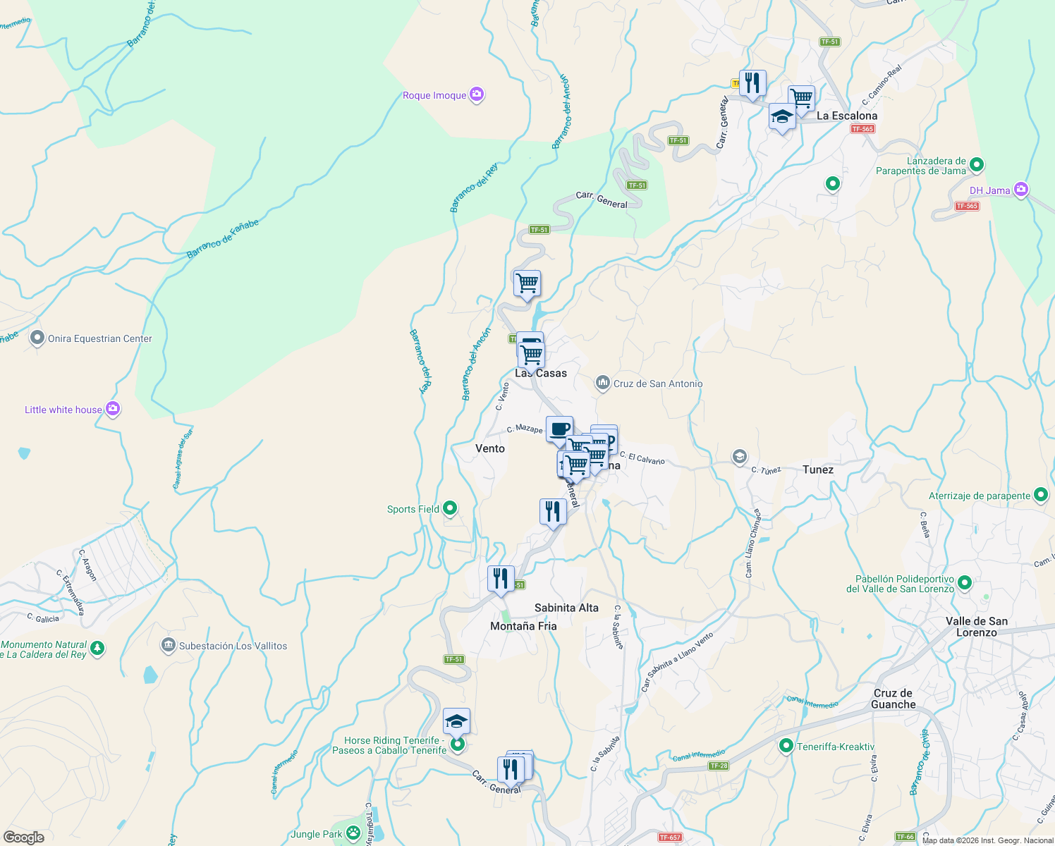 map of restaurants, bars, coffee shops, grocery stores, and more near 20 Calle Mazape in Arona
