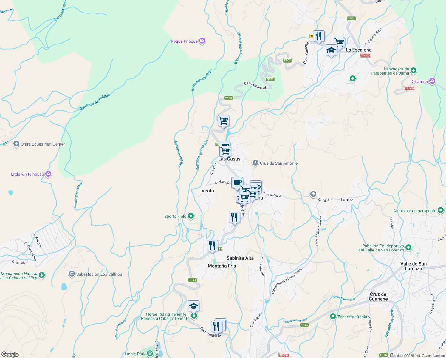 map of restaurants, bars, coffee shops, grocery stores, and more near 20 Calle Mazape in Arona