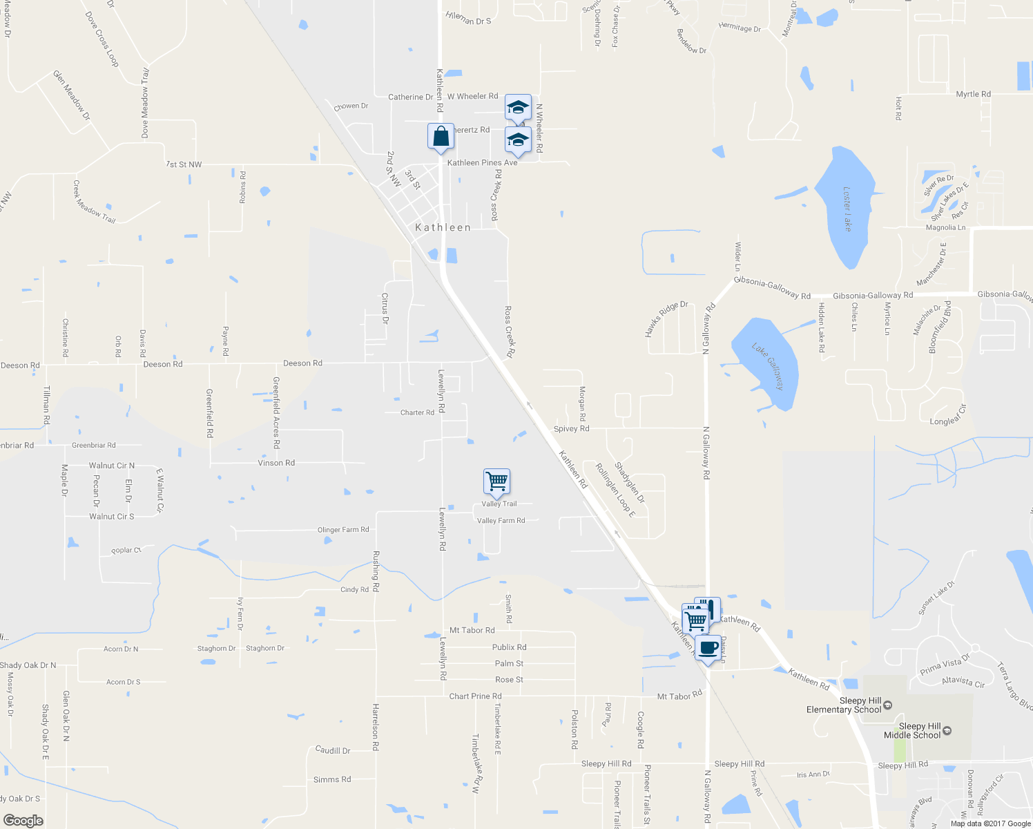 map of restaurants, bars, coffee shops, grocery stores, and more near 5400 Kathleen Road in Lakeland