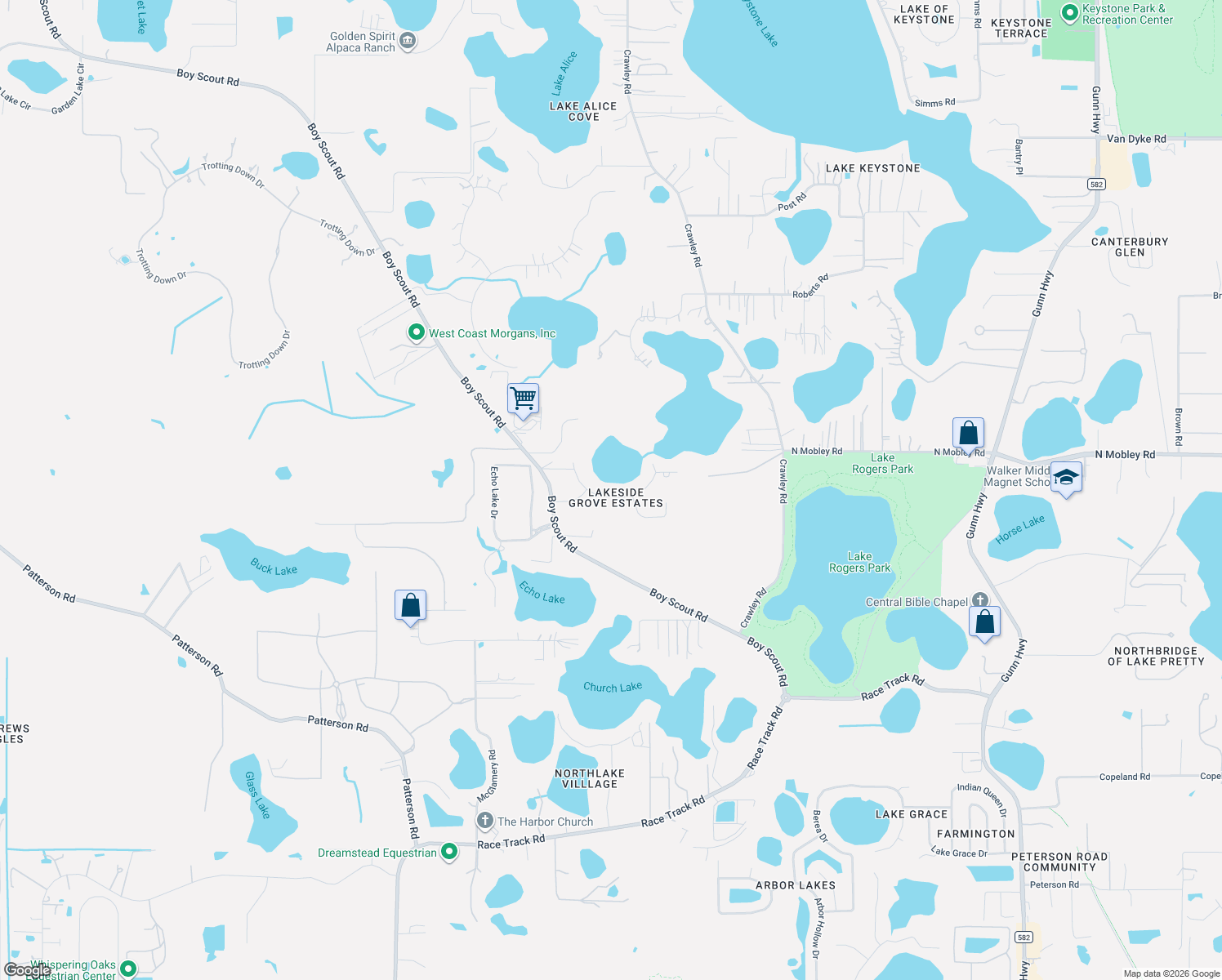 map of restaurants, bars, coffee shops, grocery stores, and more near 10305 Lake Grove Drive in Odessa