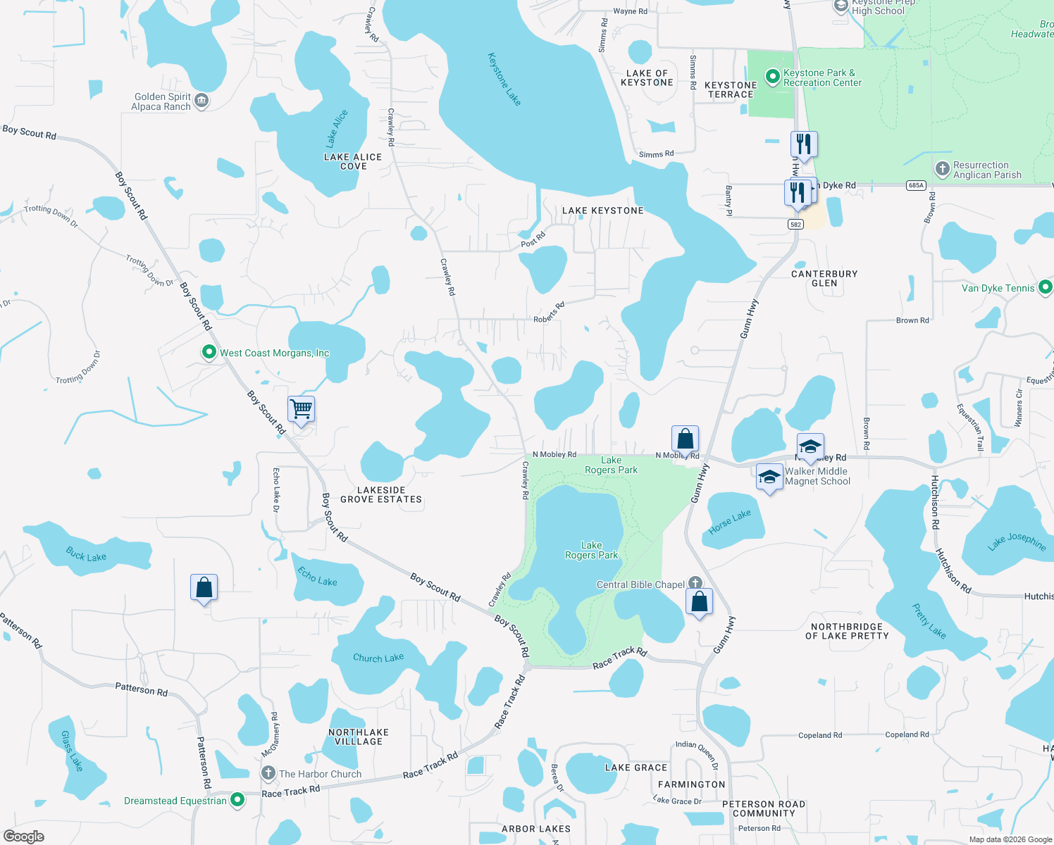 map of restaurants, bars, coffee shops, grocery stores, and more near 16921 Crawley Rd in Odessa