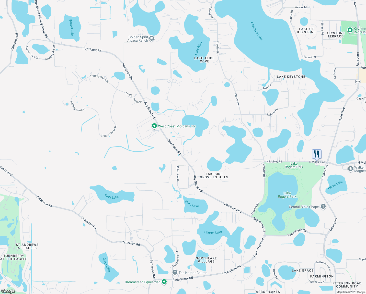 map of restaurants, bars, coffee shops, grocery stores, and more near 16907 Boy Scout Road in Odessa