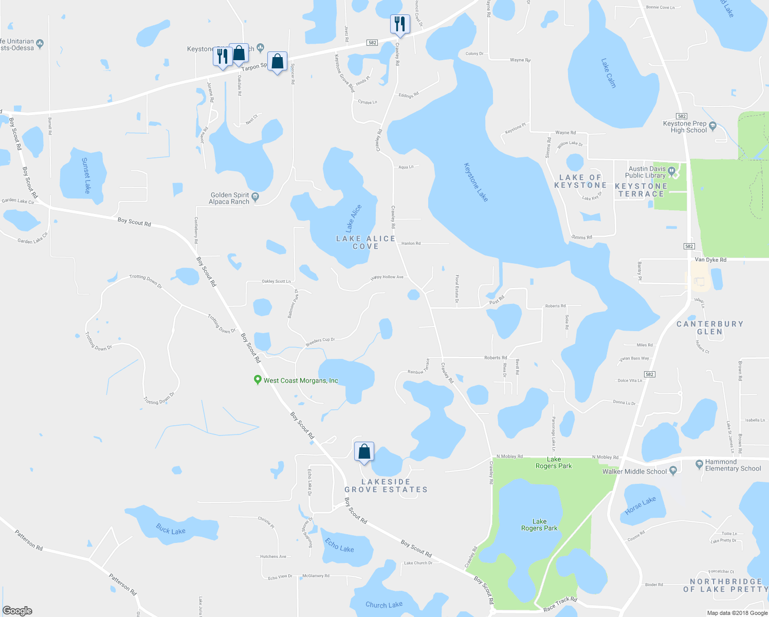 map of restaurants, bars, coffee shops, grocery stores, and more near 17253 Breeders Cup Drive in Odessa