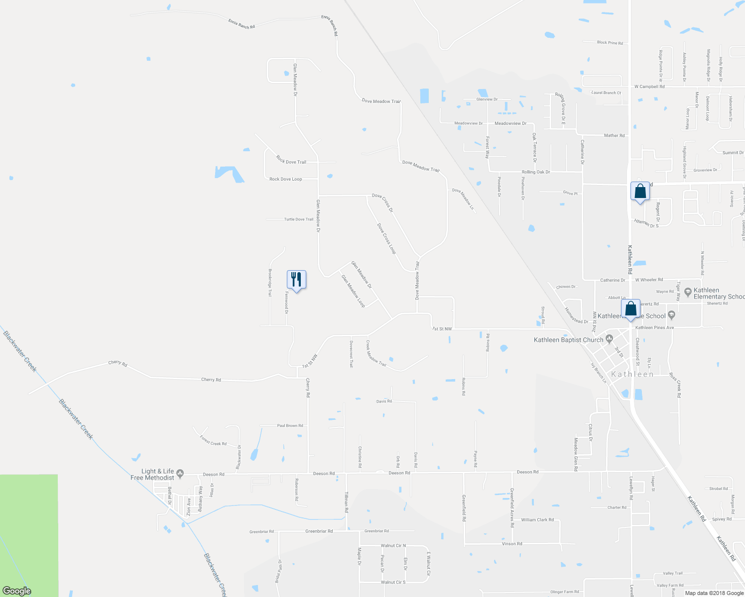 map of restaurants, bars, coffee shops, grocery stores, and more near 6508 Glen Meadow Drive in Lakeland