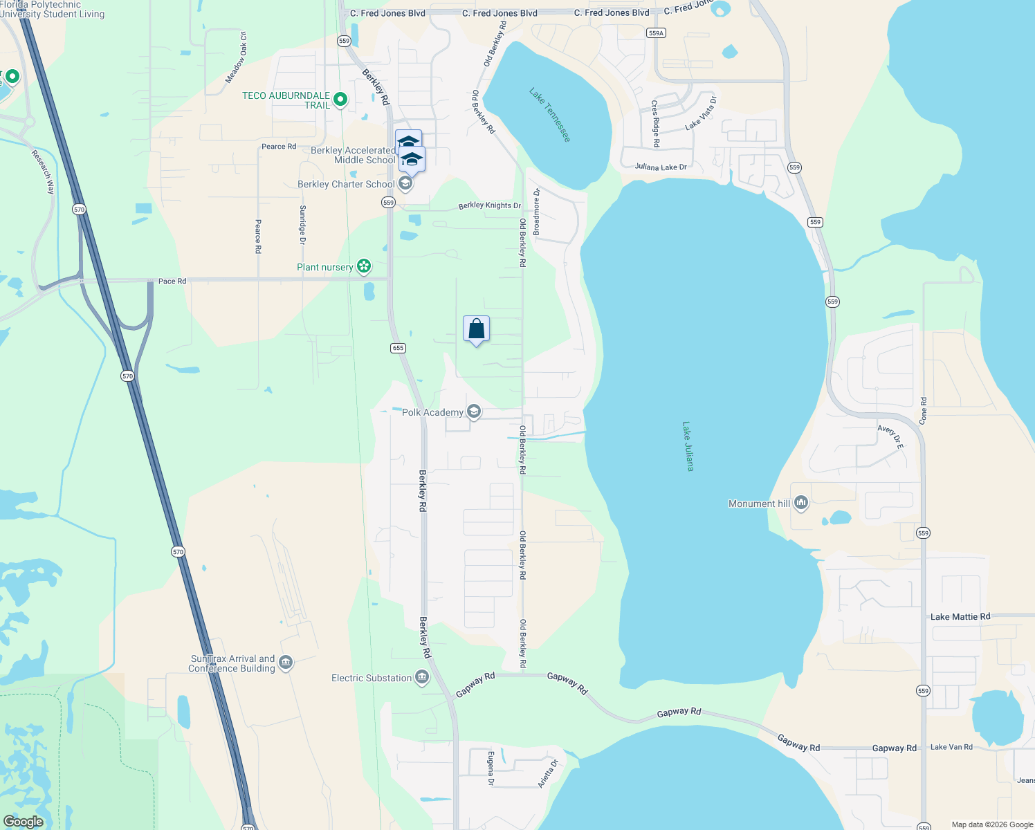 map of restaurants, bars, coffee shops, grocery stores, and more near 868 Barrister Dr in Auburndale