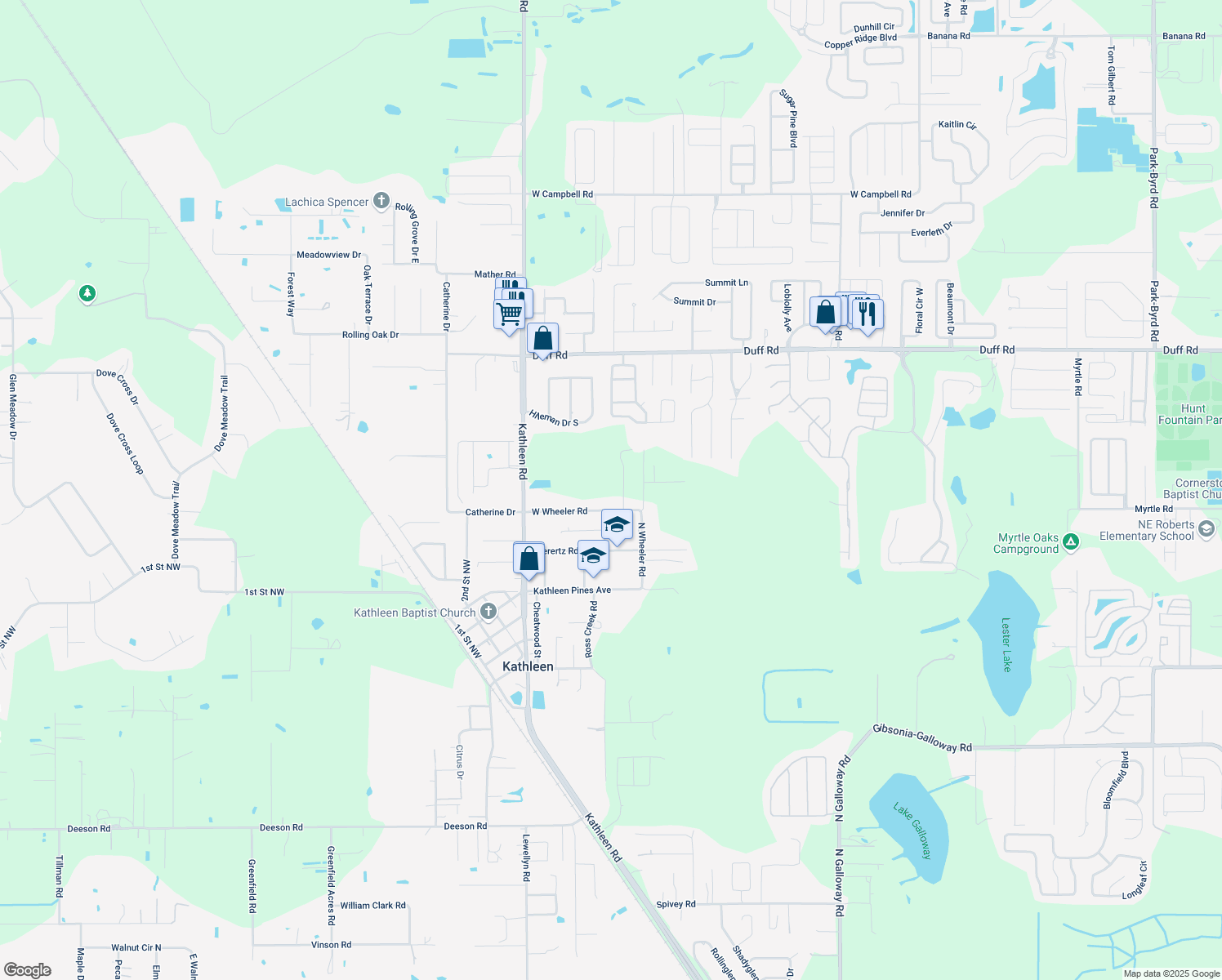 map of restaurants, bars, coffee shops, grocery stores, and more near 3539 West Wheeler Road in Lakeland