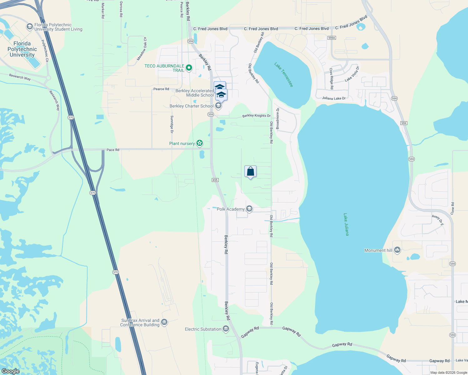 map of restaurants, bars, coffee shops, grocery stores, and more near 685 Honeyfarm Lane in Auburndale