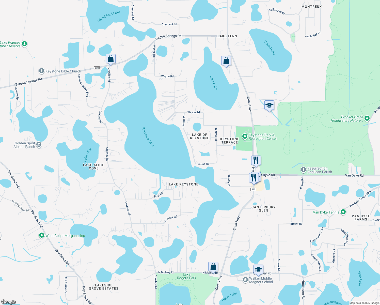 map of restaurants, bars, coffee shops, grocery stores, and more near 17826 Simms Road in Odessa