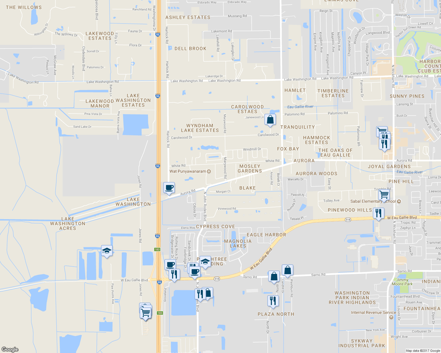 map of restaurants, bars, coffee shops, grocery stores, and more near 3166 Arthur Circle in Melbourne