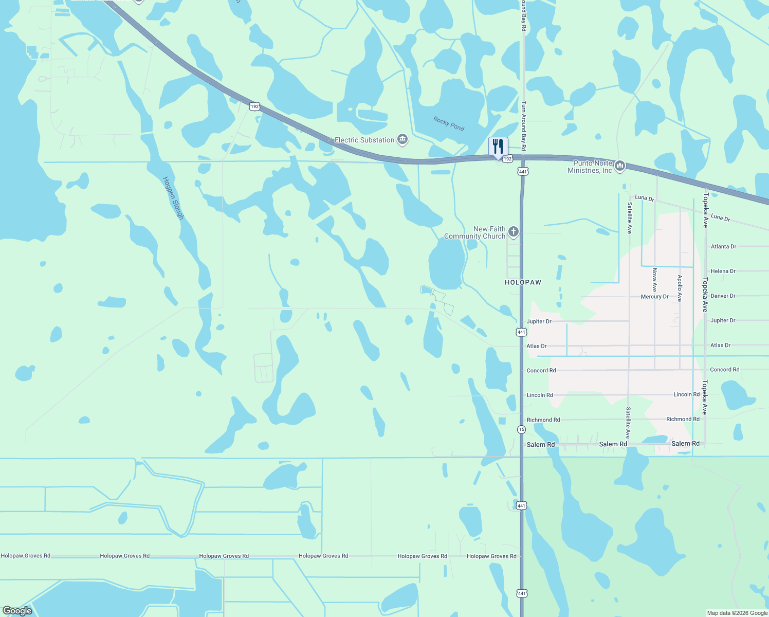 map of restaurants, bars, coffee shops, grocery stores, and more near Community Center Road in St. Cloud