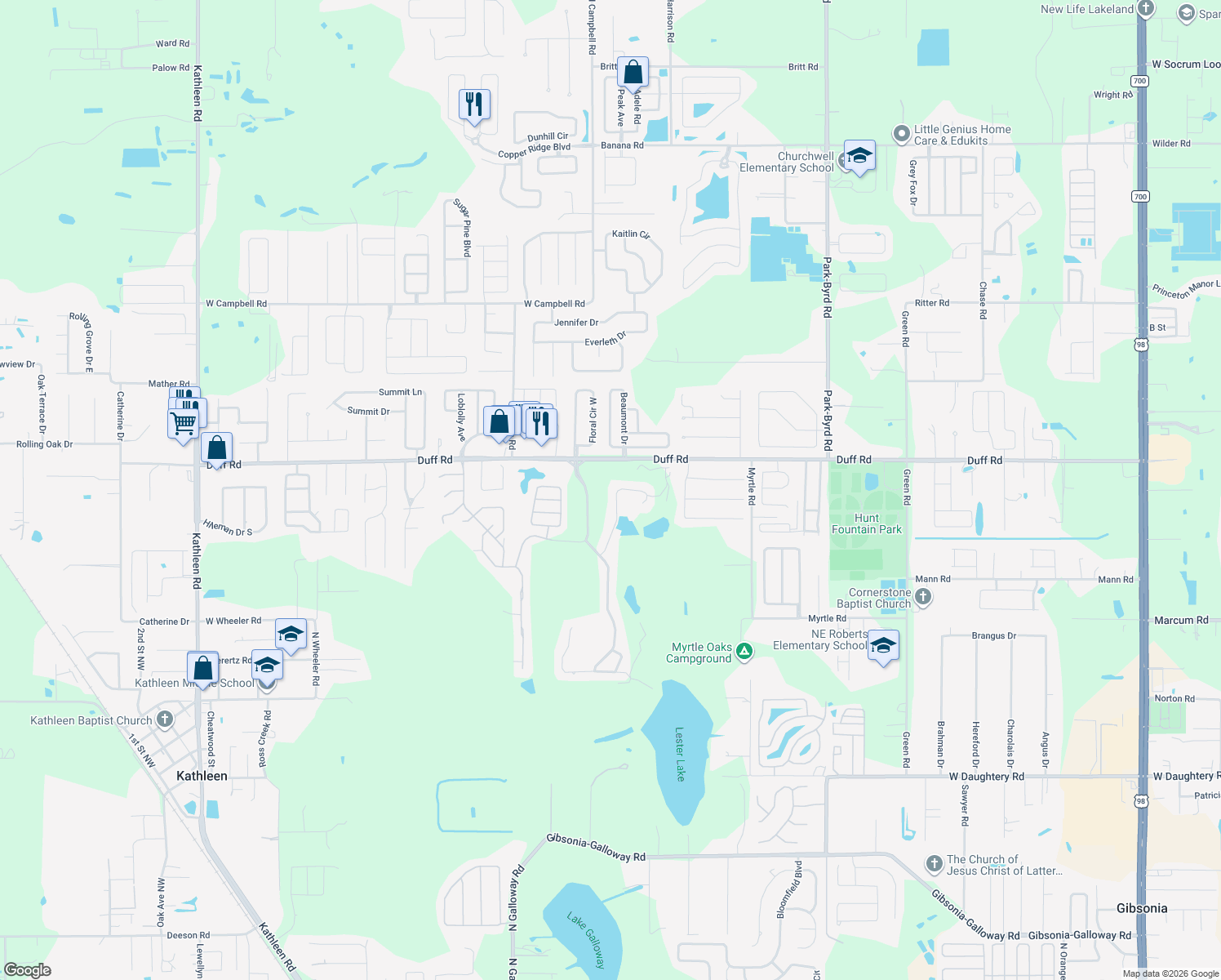 map of restaurants, bars, coffee shops, grocery stores, and more near 7034 Montreal Dr in Lakeland