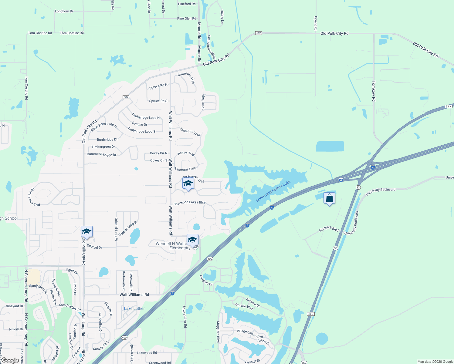 map of restaurants, bars, coffee shops, grocery stores, and more near 1841 Sir Henrys Trail in Lakeland