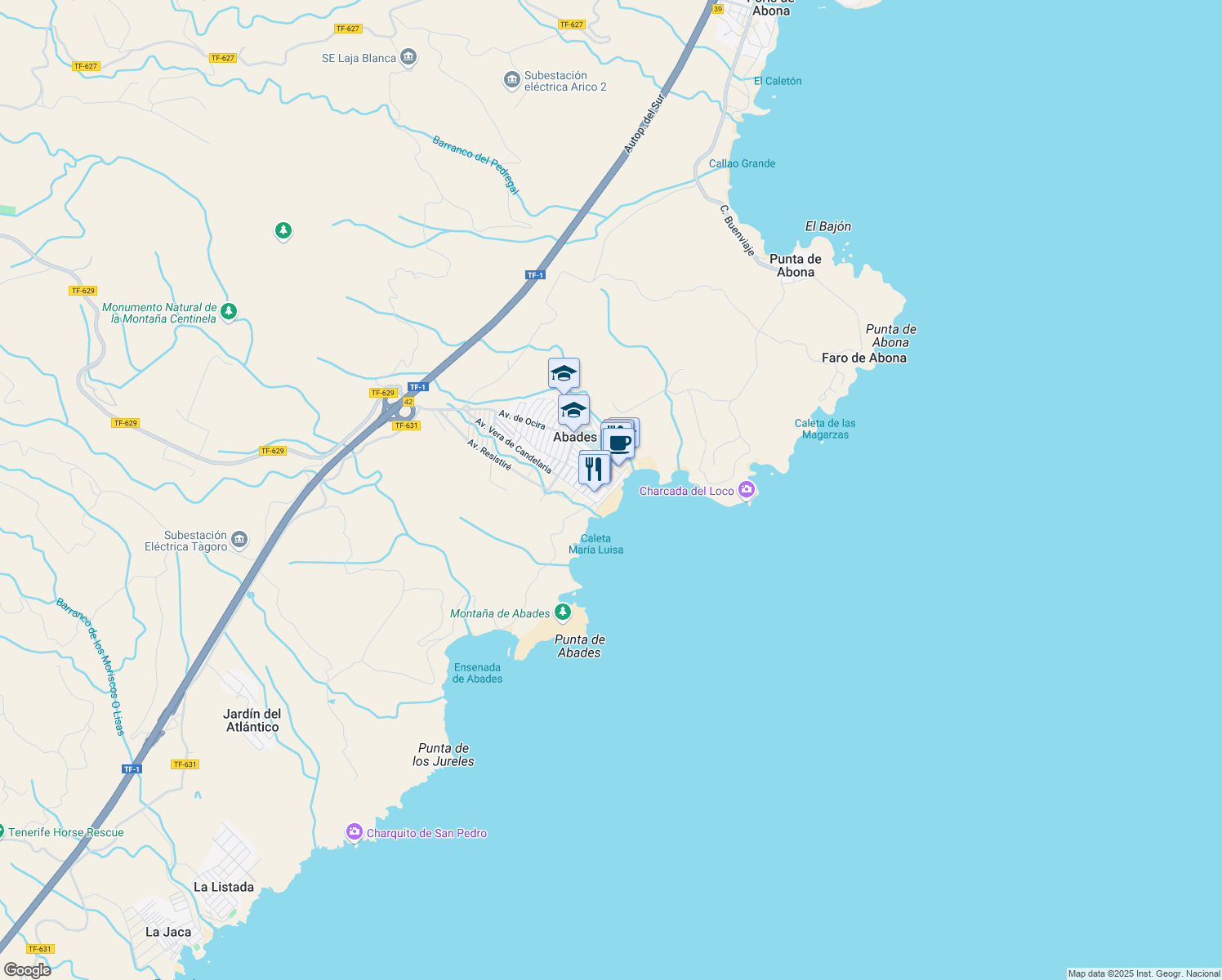 map of restaurants, bars, coffee shops, grocery stores, and more near Avenida Cantera del Sol in Abades