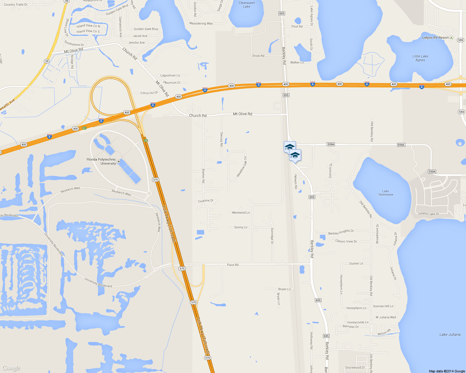 map of restaurants, bars, coffee shops, grocery stores, and more near 1982 Meadow Oak Circle in Polk City