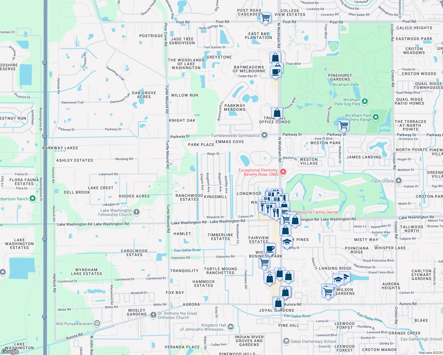 map of restaurants, bars, coffee shops, grocery stores, and more near 2655 Majestic Avenue in Melbourne
