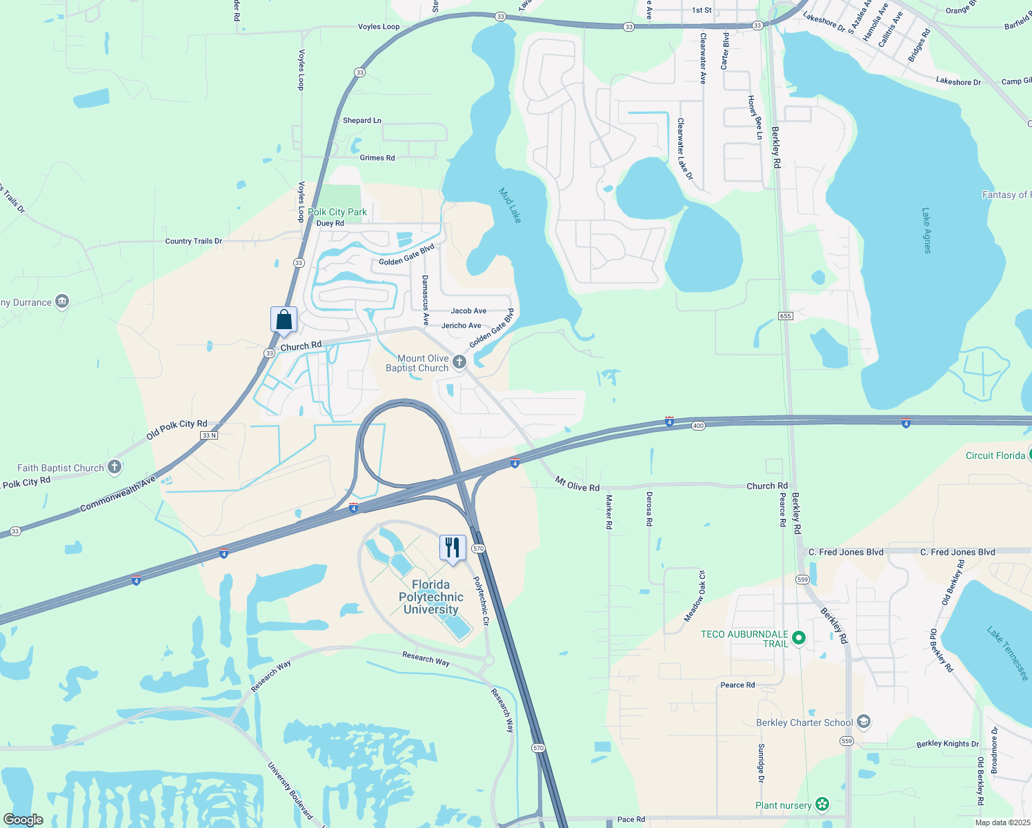 map of restaurants, bars, coffee shops, grocery stores, and more near 5561 Viburnum Court in Polk City