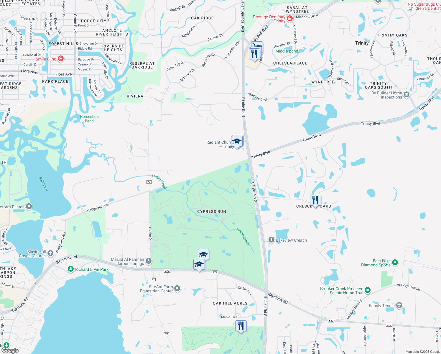 map of restaurants, bars, coffee shops, grocery stores, and more near 1208 Muirfield Court in Tarpon Springs