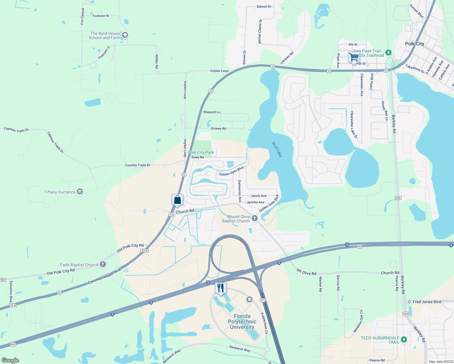 map of restaurants, bars, coffee shops, grocery stores, and more near 5245 Revelation Drive in Polk City