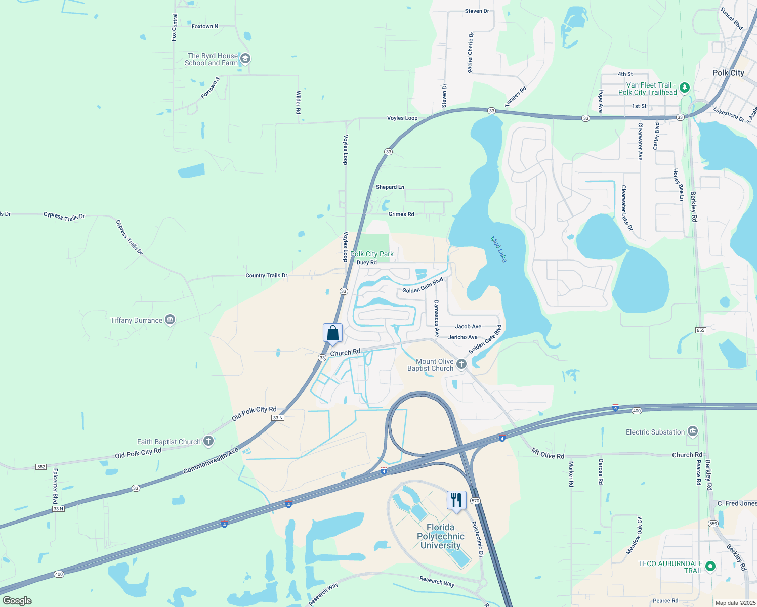 map of restaurants, bars, coffee shops, grocery stores, and more near 5172 Island View Circle North in Polk City