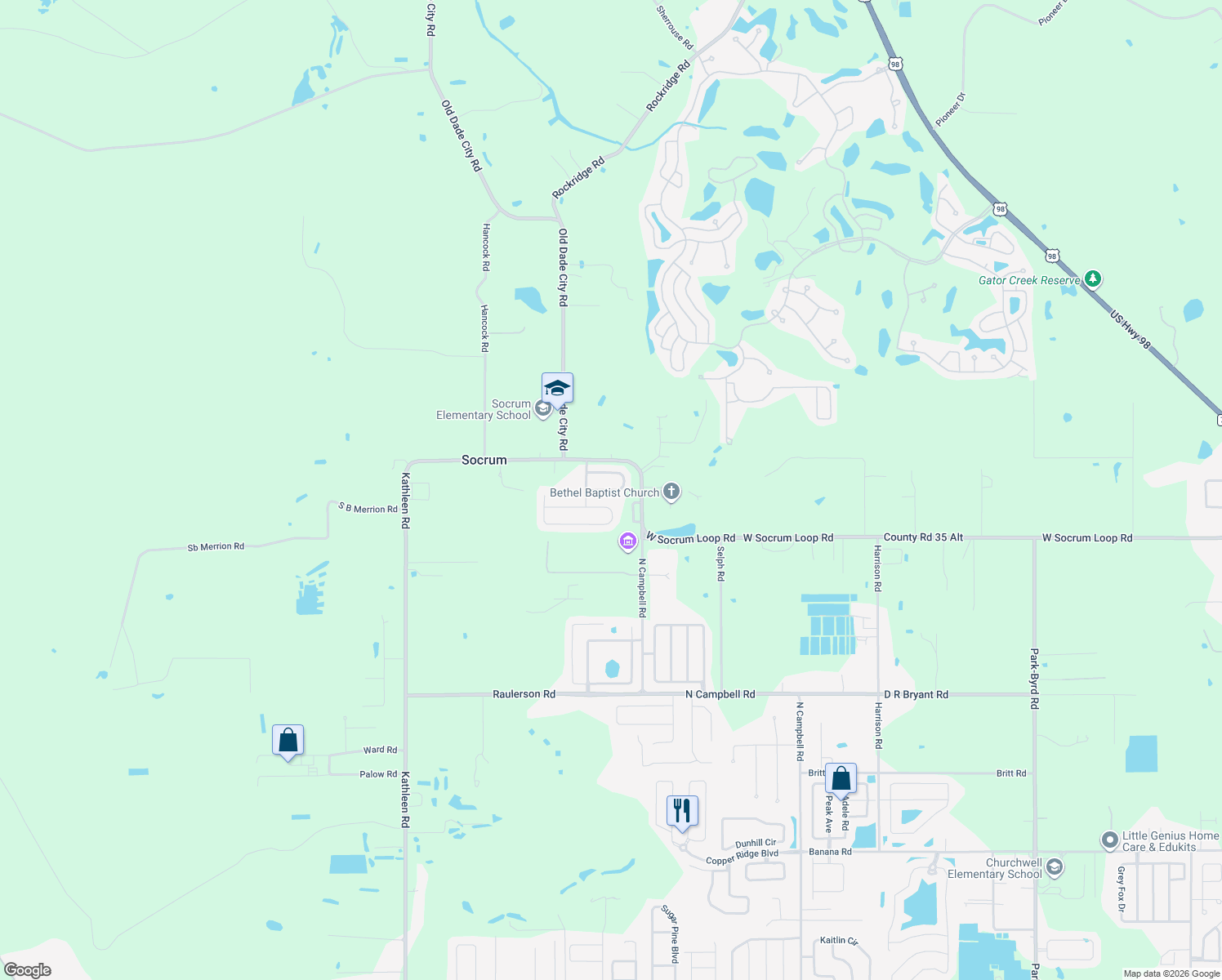 map of restaurants, bars, coffee shops, grocery stores, and more near 3134 Winchester Estates Loop in Lakeland