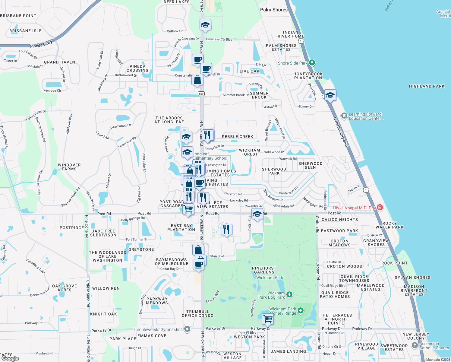 map of restaurants, bars, coffee shops, grocery stores, and more near 4266 Wellington Road in Melbourne