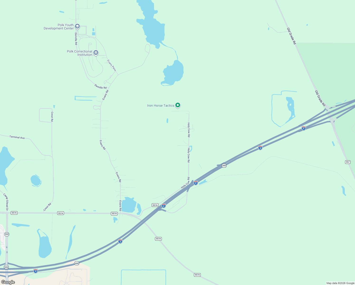 map of restaurants, bars, coffee shops, grocery stores, and more near 1366 Holy Cow Road in Polk City