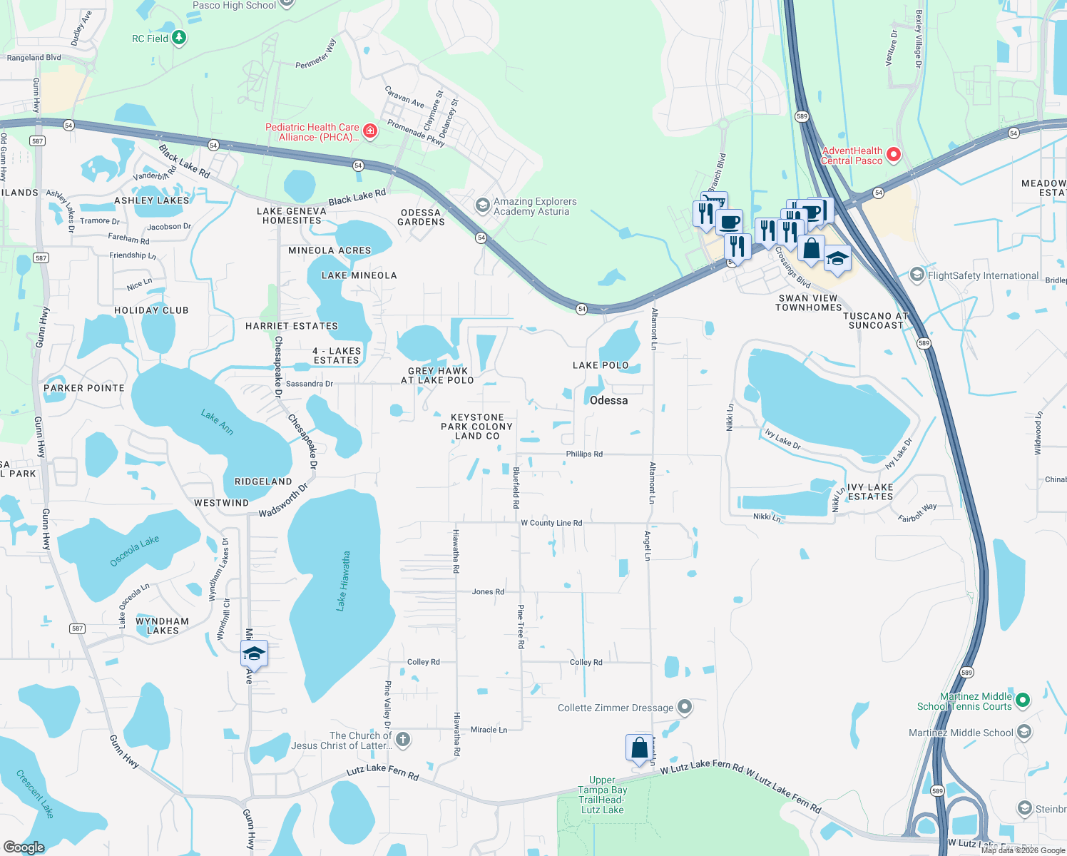 map of restaurants, bars, coffee shops, grocery stores, and more near 1300 Bluefield Road in Odessa