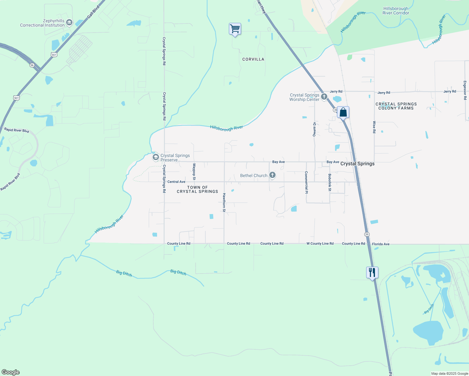map of restaurants, bars, coffee shops, grocery stores, and more near 38812 Central Avenue in Zephyrhills