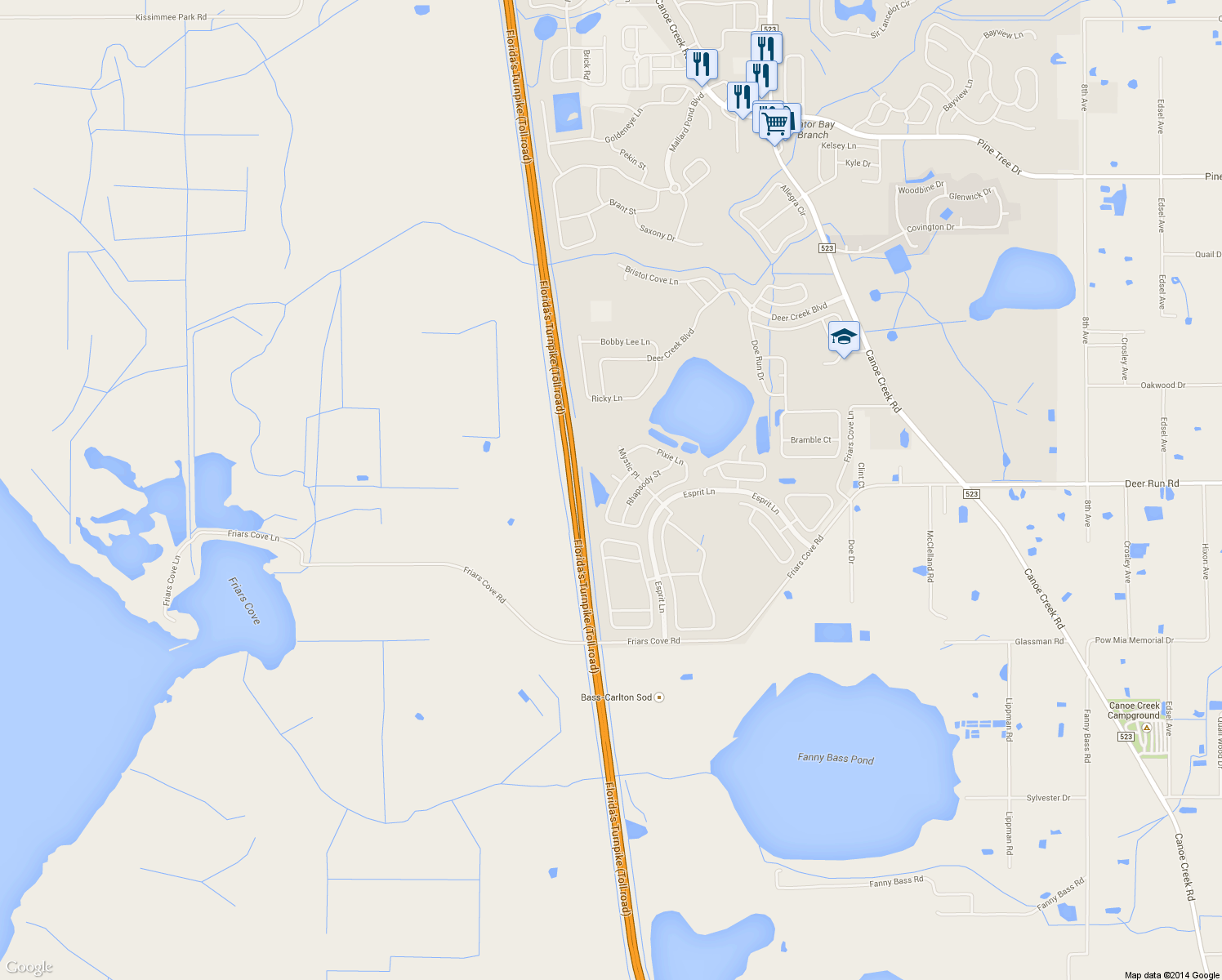 map of restaurants, bars, coffee shops, grocery stores, and more near 3810 Enchantment Lane in St. Cloud
