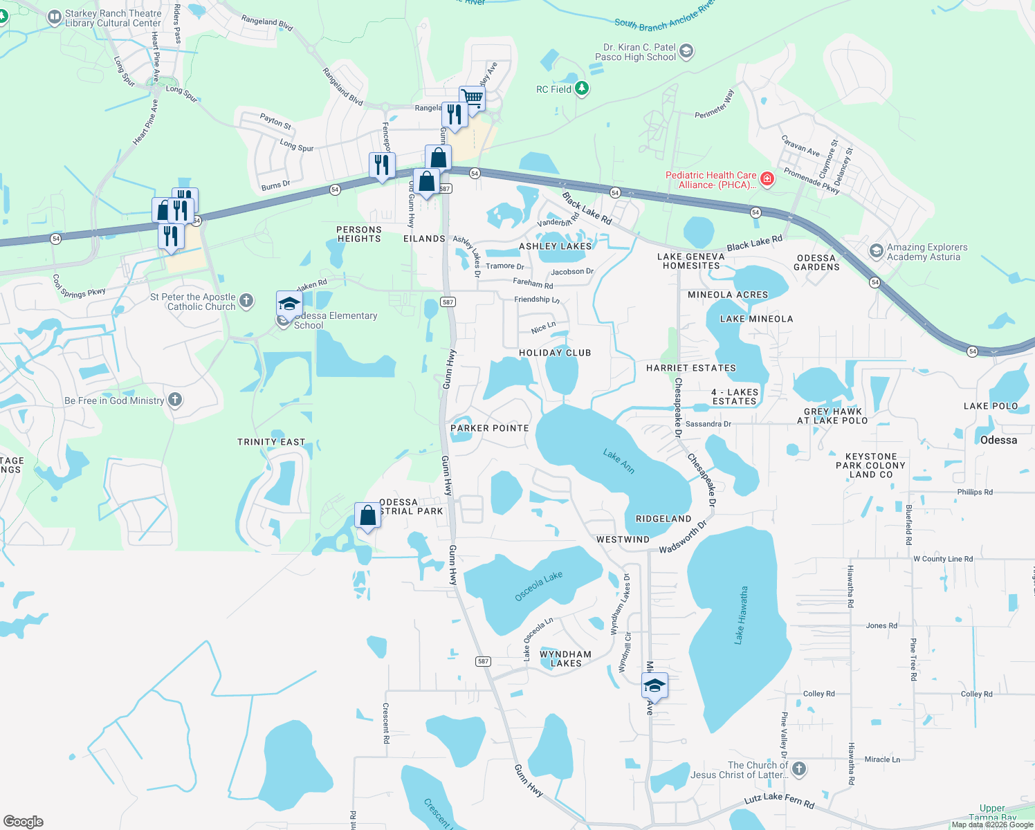 map of restaurants, bars, coffee shops, grocery stores, and more near 13750 Dowling Lane in Odessa