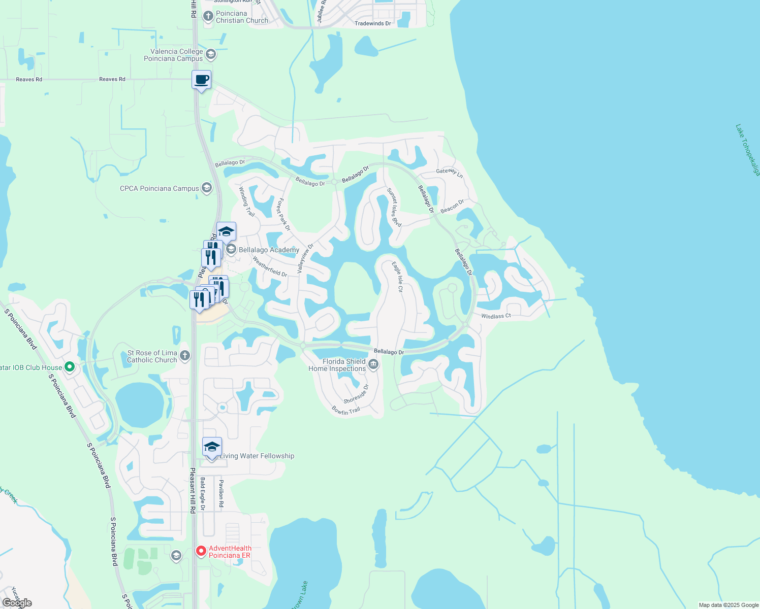 map of restaurants, bars, coffee shops, grocery stores, and more near 3730 Eagle Isle Circle in Kissimmee