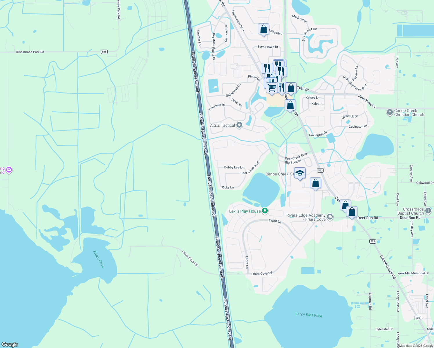 map of restaurants, bars, coffee shops, grocery stores, and more near 3727 Ricky Lane in St. Cloud