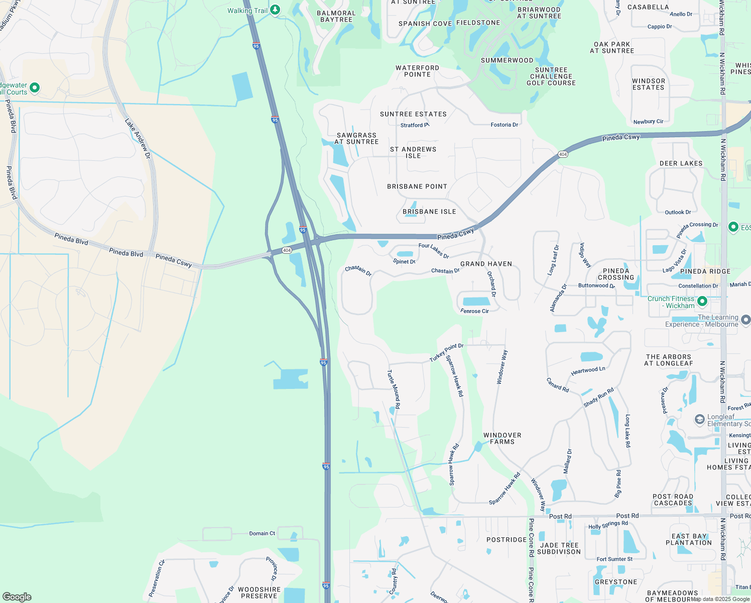 map of restaurants, bars, coffee shops, grocery stores, and more near 4489 Chastain Drive in Melbourne